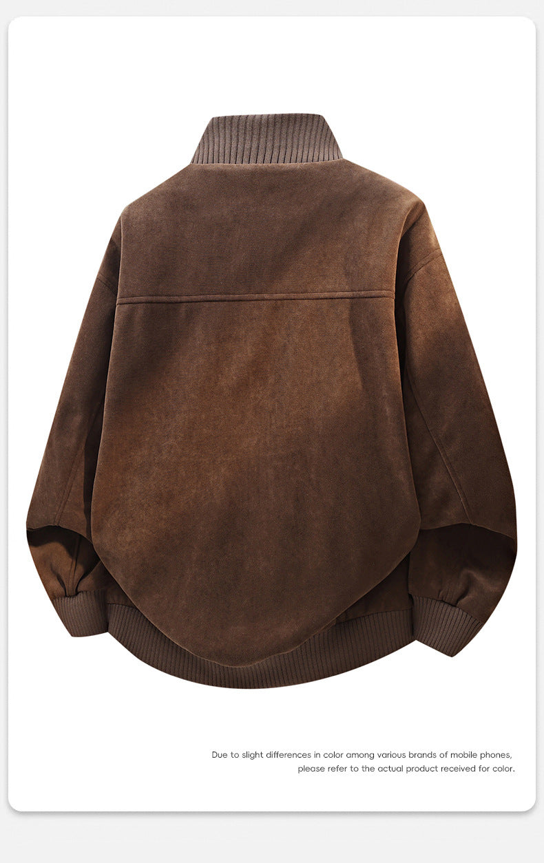 Veste de travail vintage en tissu duveteux pour homme, col montant, coupe ample 12