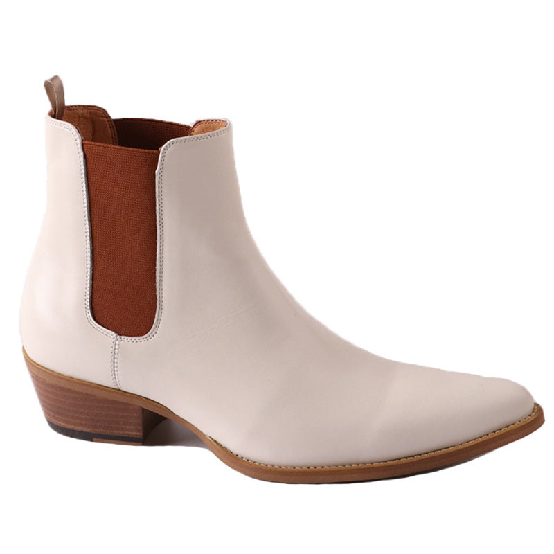 Bottines Chelsea en cuir blanc pour homme, bout pointu à enfiler 5