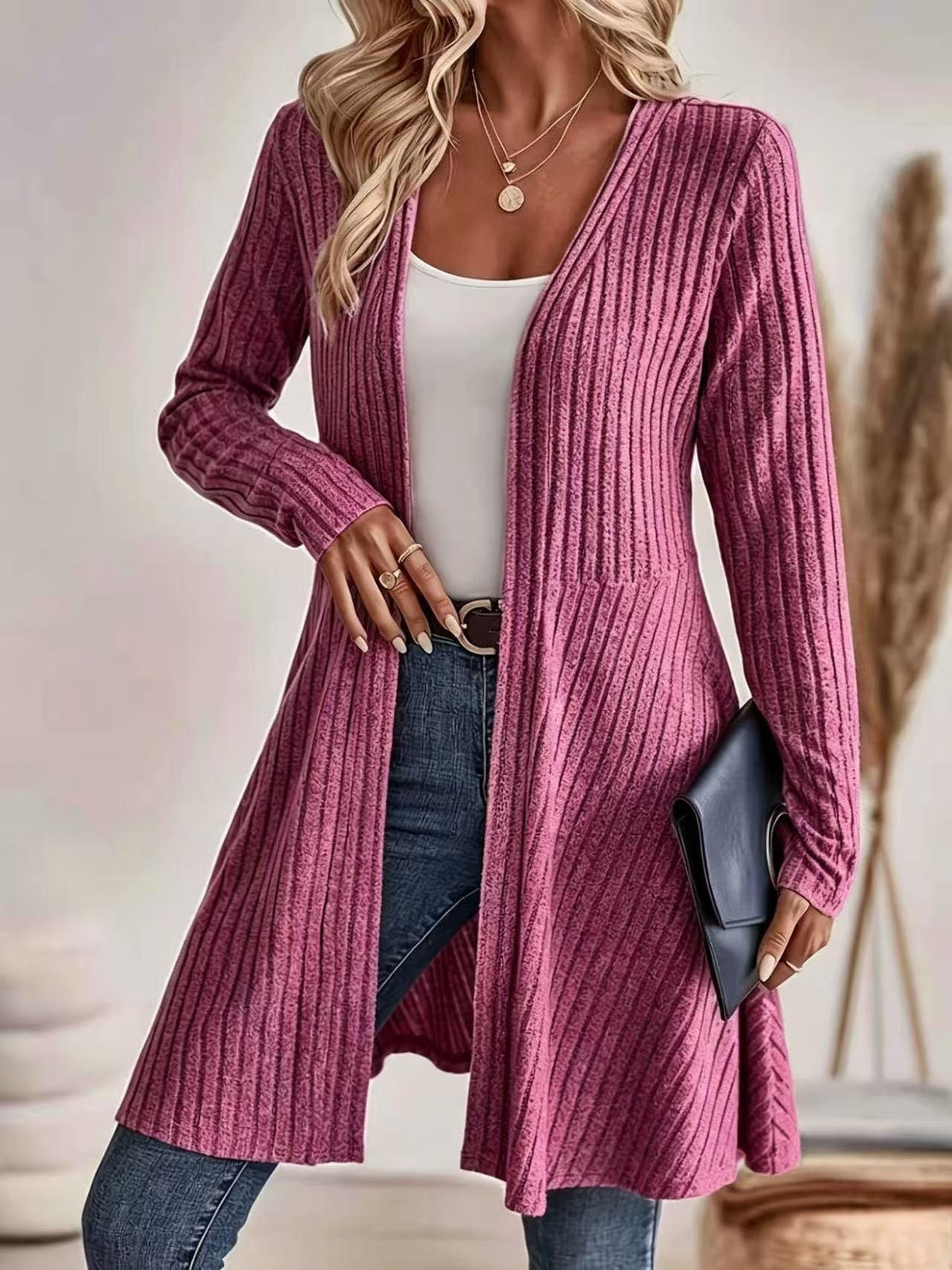 Long gilet maille côtelée sans col femme – photo 19 – Frippin'Dealz