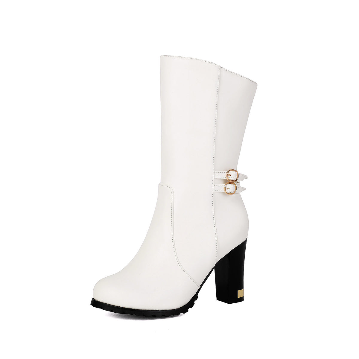 Bottes mi-mollet unies à talon épais – photo 5 – Frippin'Dealz