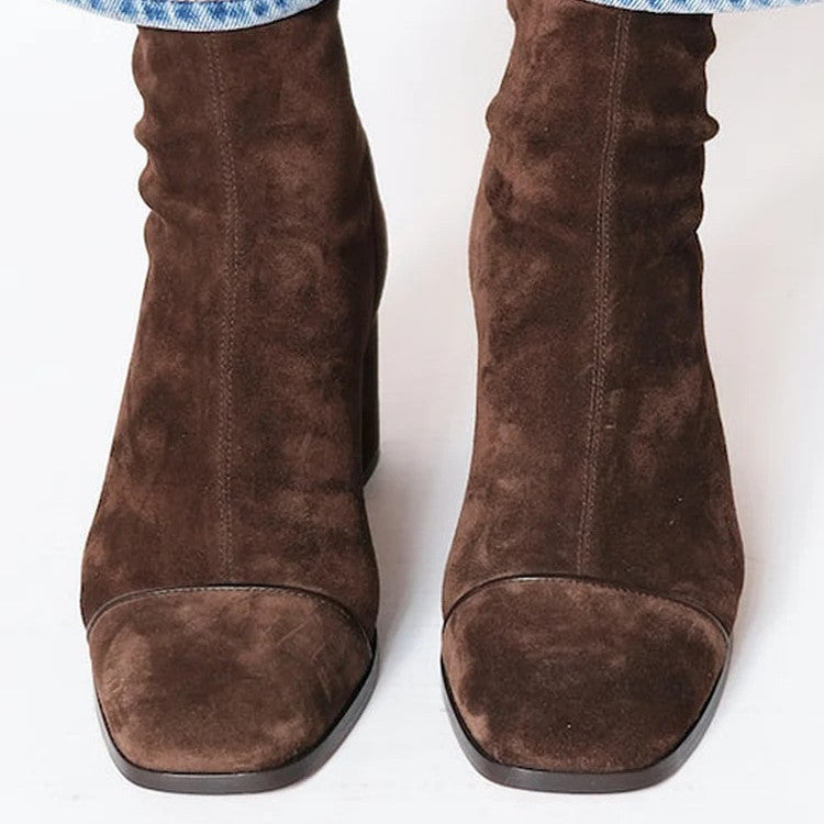 Bottines talon bloc bout carré aspect daim – photo 2 – Frippin'Dealz