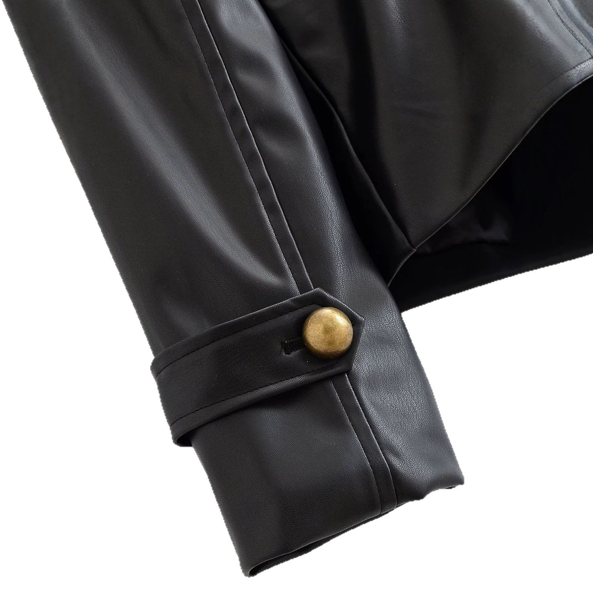 Veste cintrée en simili cuir noir à col montant, fermeture zippée 6
