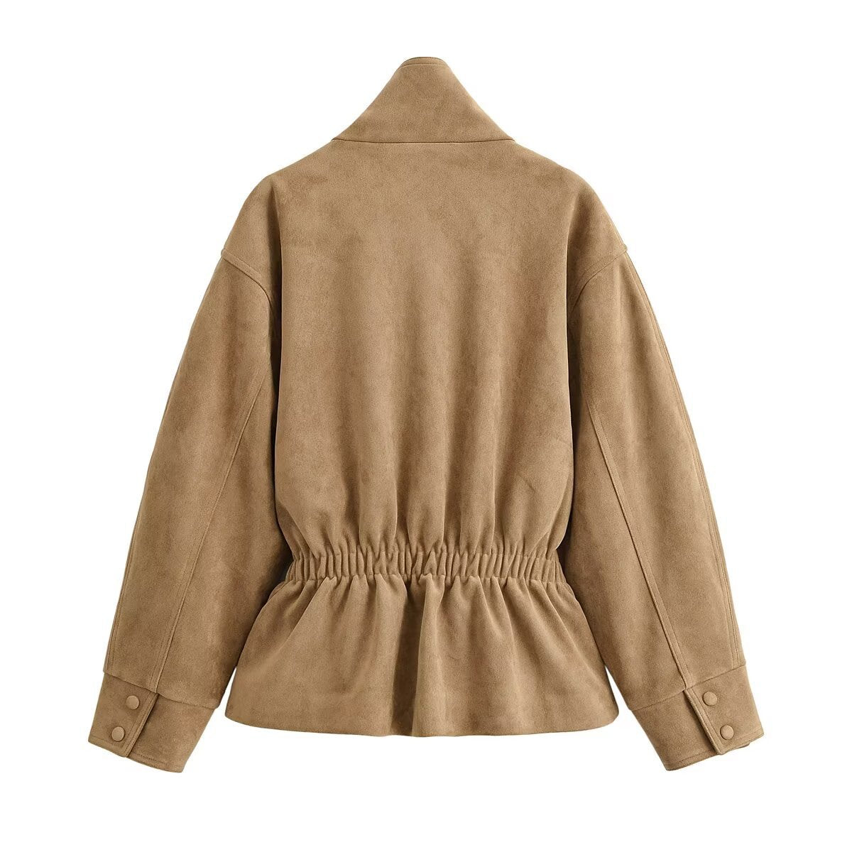 Veste courte effet daim à col montant, boutonnage simple et poches, coupe ajustée, pour femme 4