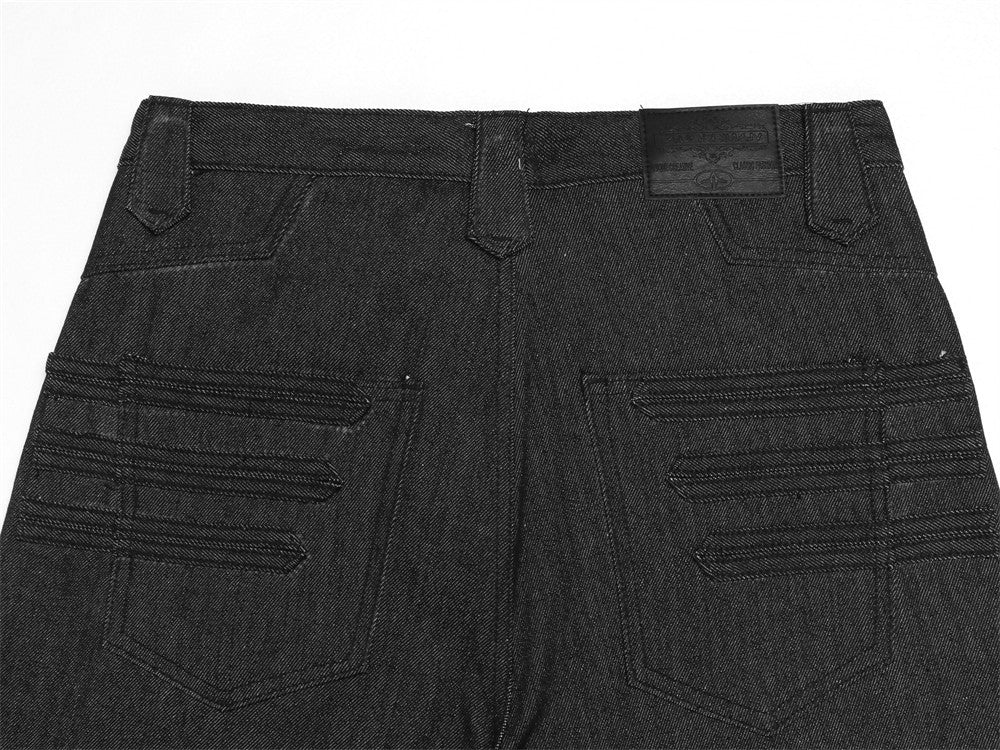 Pantalon droit ample en denim brut vintage pour homme, boutonnage croisé 17