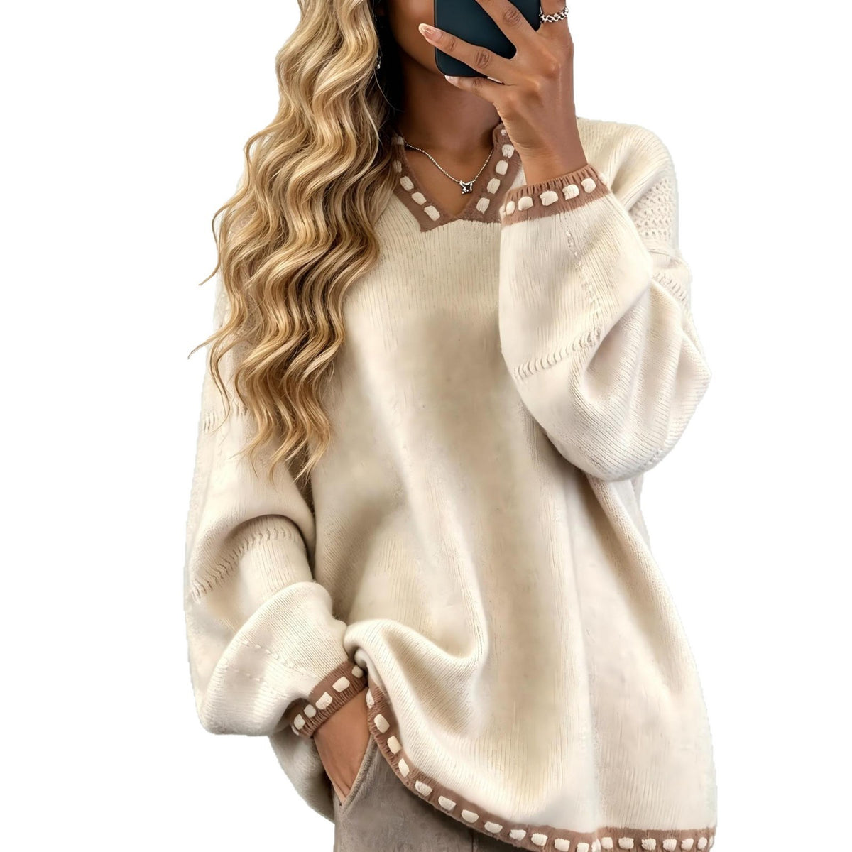 Pull ample col V en maille femme – photo 8 – Frippin'Dealz