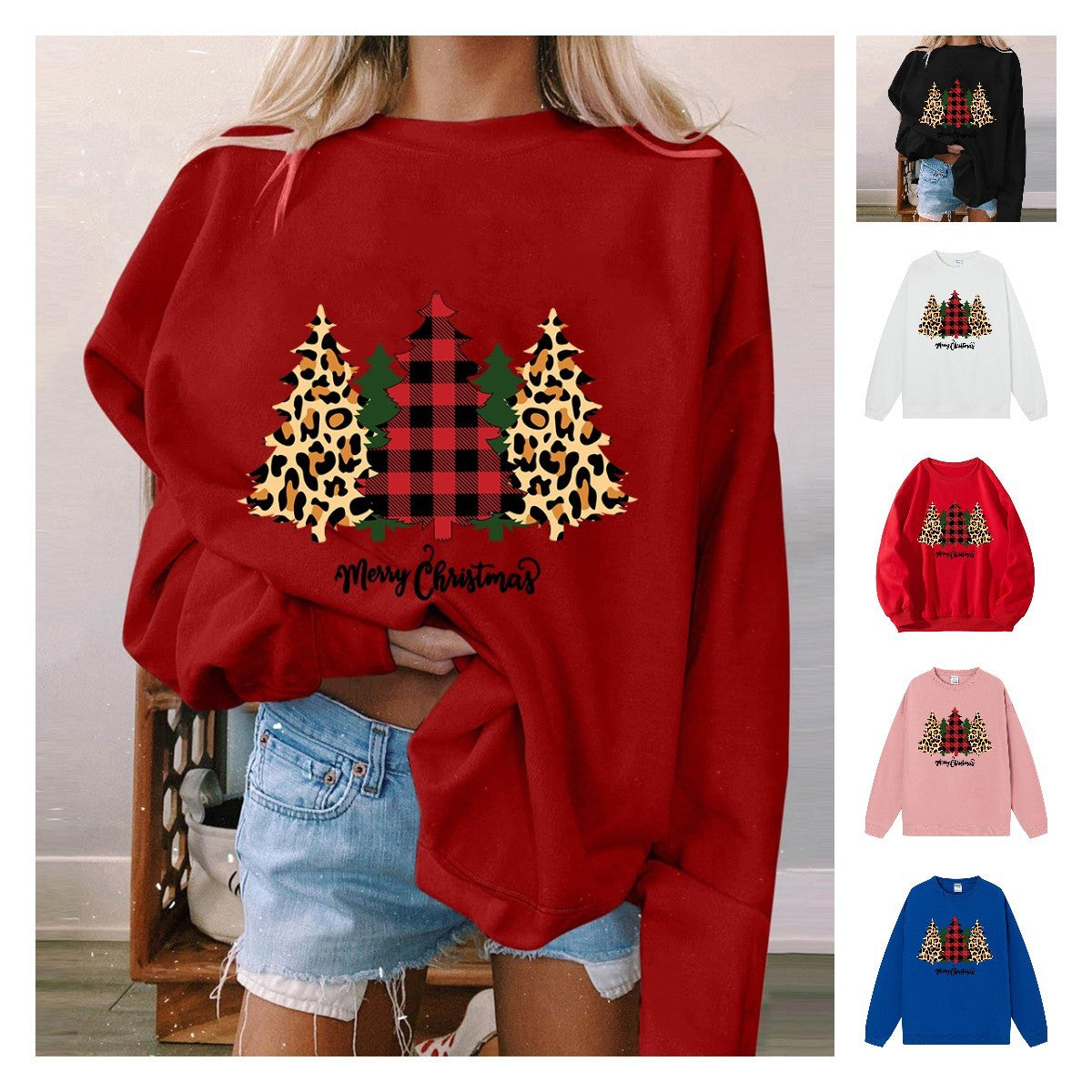 Sweat oversize sapins léopard tartan – photo 1 – Frippin'Dealz