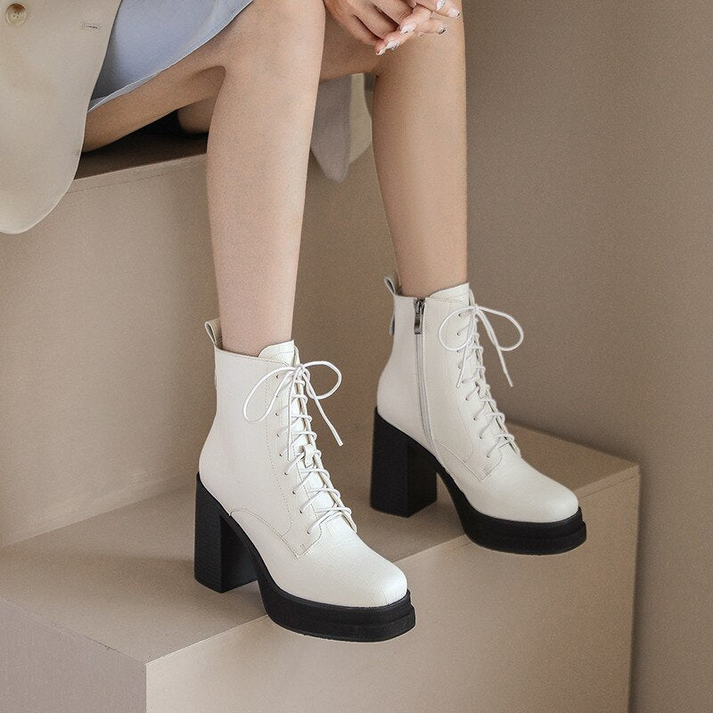 Bottines rétro cuir plateforme talon épais femme – photo 58 – Frippin'Dealz
