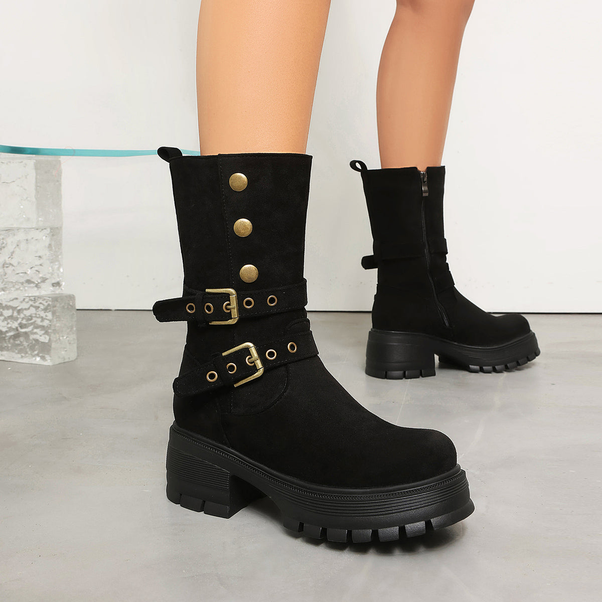 Bottines punk talon épais à boucles – photo 3 – Frippin'Dealz