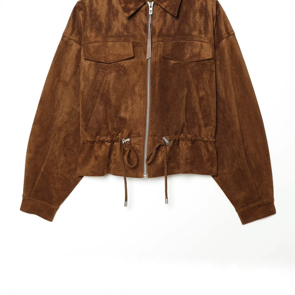 Veste courte en daim à col rabattu et cordon de serrage, marron 3