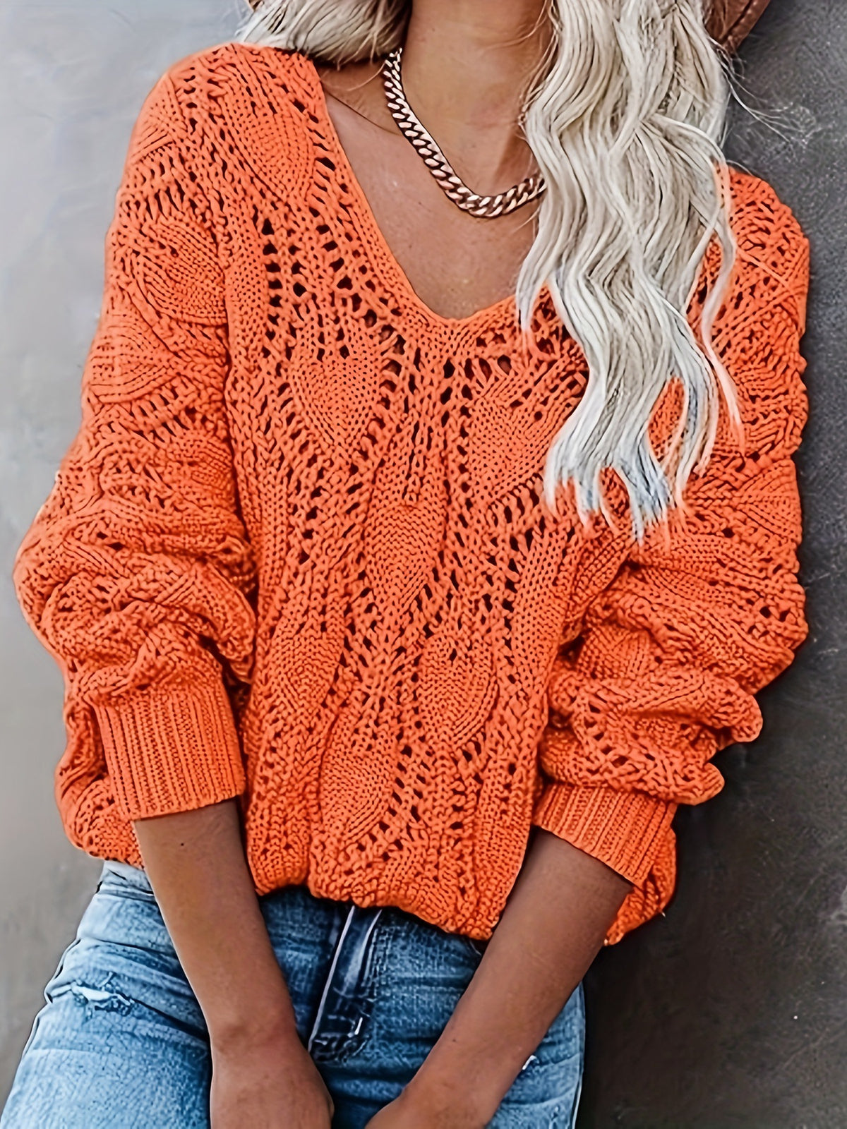 Haut en maille découpe feuille orange femme – photo 8 – Frippin'Dealz