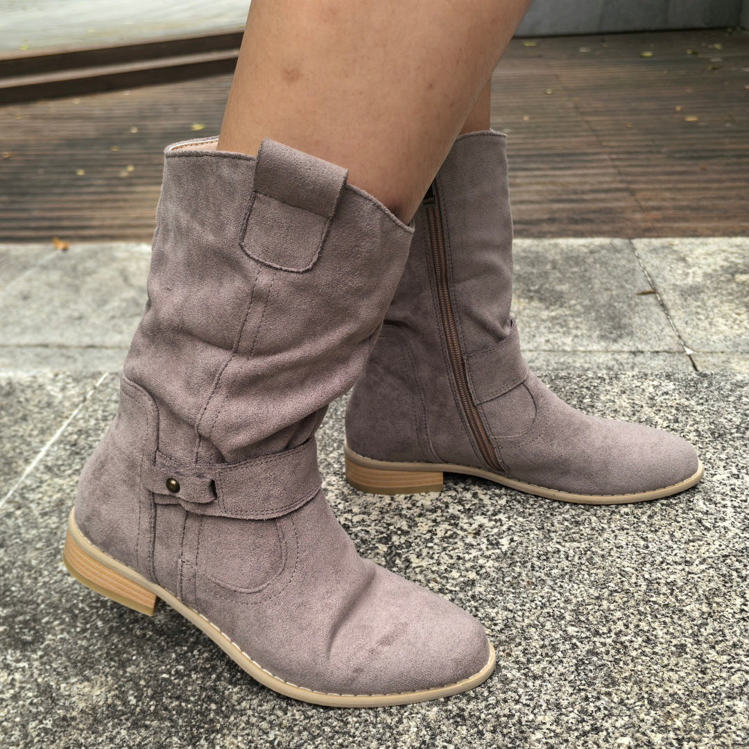 Bottines plissées talon plat aspect daim – photo 7 – Frippin'Dealz
