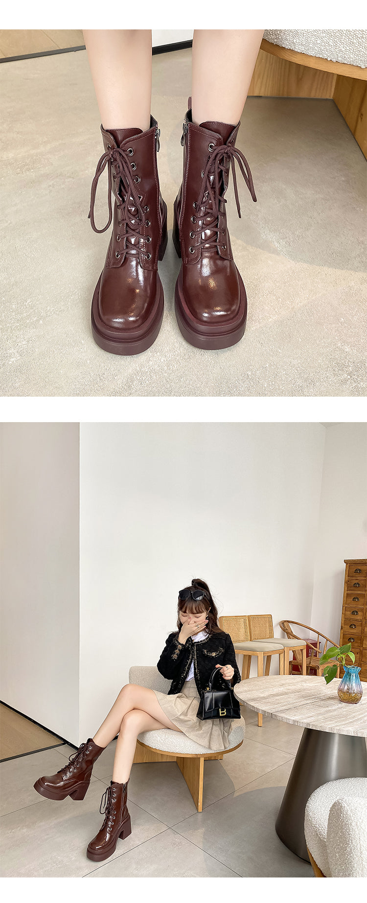Bottines Martin cuir semelle épaisse talon haut femme – photo 12 – Frippin'Dealz