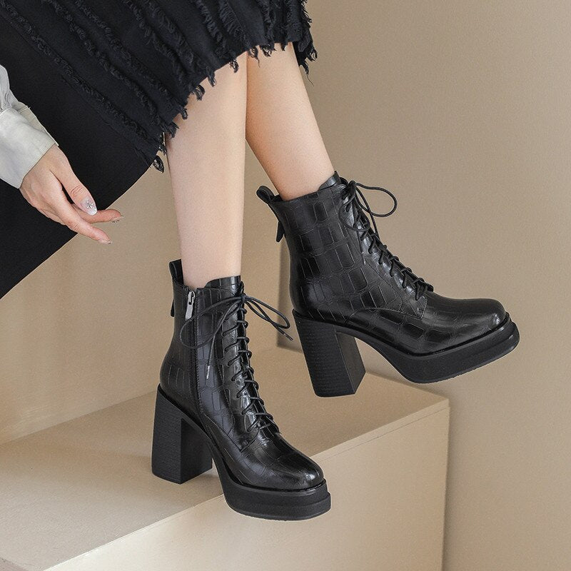 Bottines rétro cuir plateforme talon épais femme – photo 65 – Frippin'Dealz