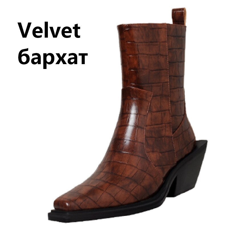 Bottines en cuir à talon épais et bout carré, zip latéral, style rétro, pour femme 20