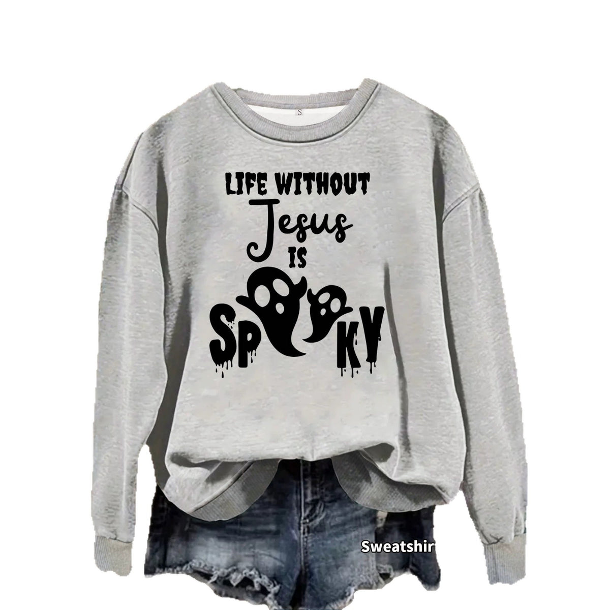Sweat ample à col rond, manches lanternes, imprimé transfert thermique, pour femme, 7 coloris dont marron et orange