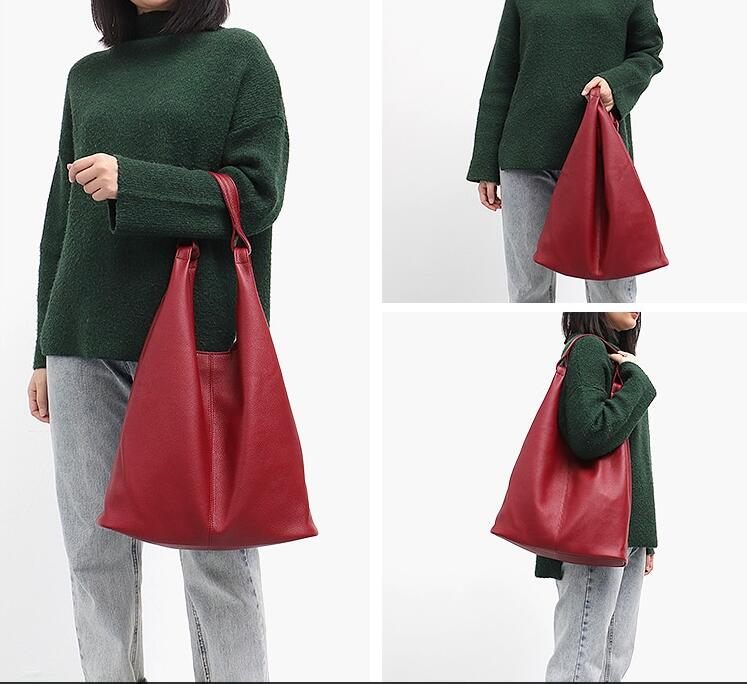 Grand sac porté épaule en cuir de vache souple pour femme, style seau vintage
