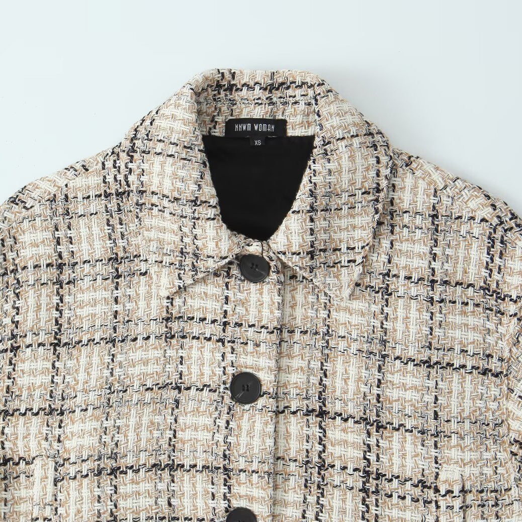 Veste rétro à carreaux, col rabattu et fermeture à un bouton 2