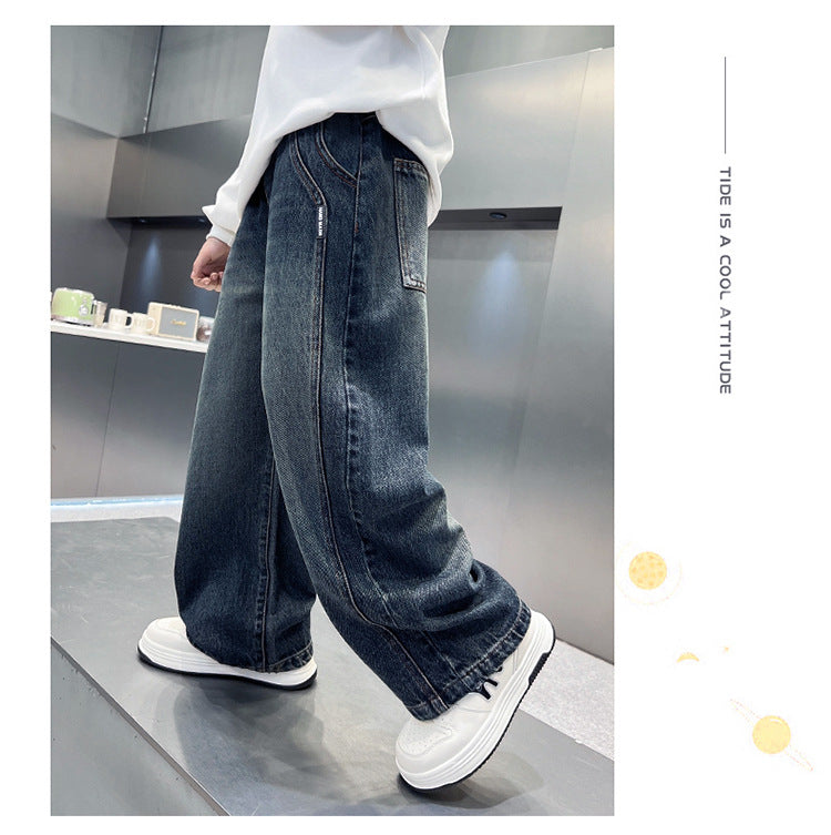 Pantalon en denim décontracté pour garçon, coupe ample, automne 15