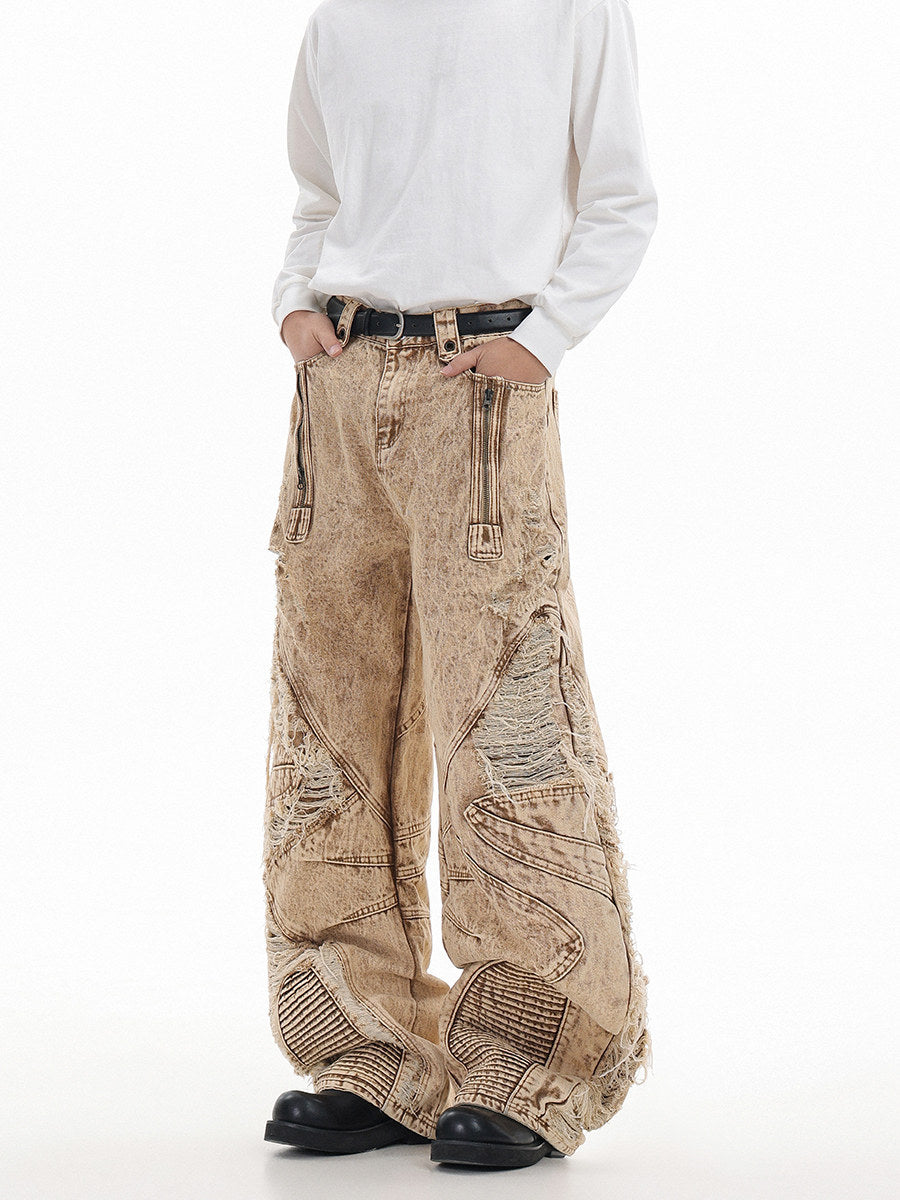 Pantalon en denim épais abricot à plis pour homme, coupe droite street 9