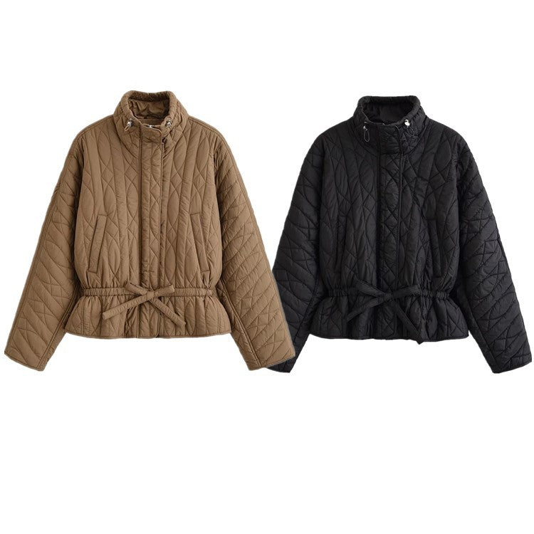 Veste courte matelassée col montant zippée ceinturée coupe ample femme – photo 6 – Frippin'Dealz