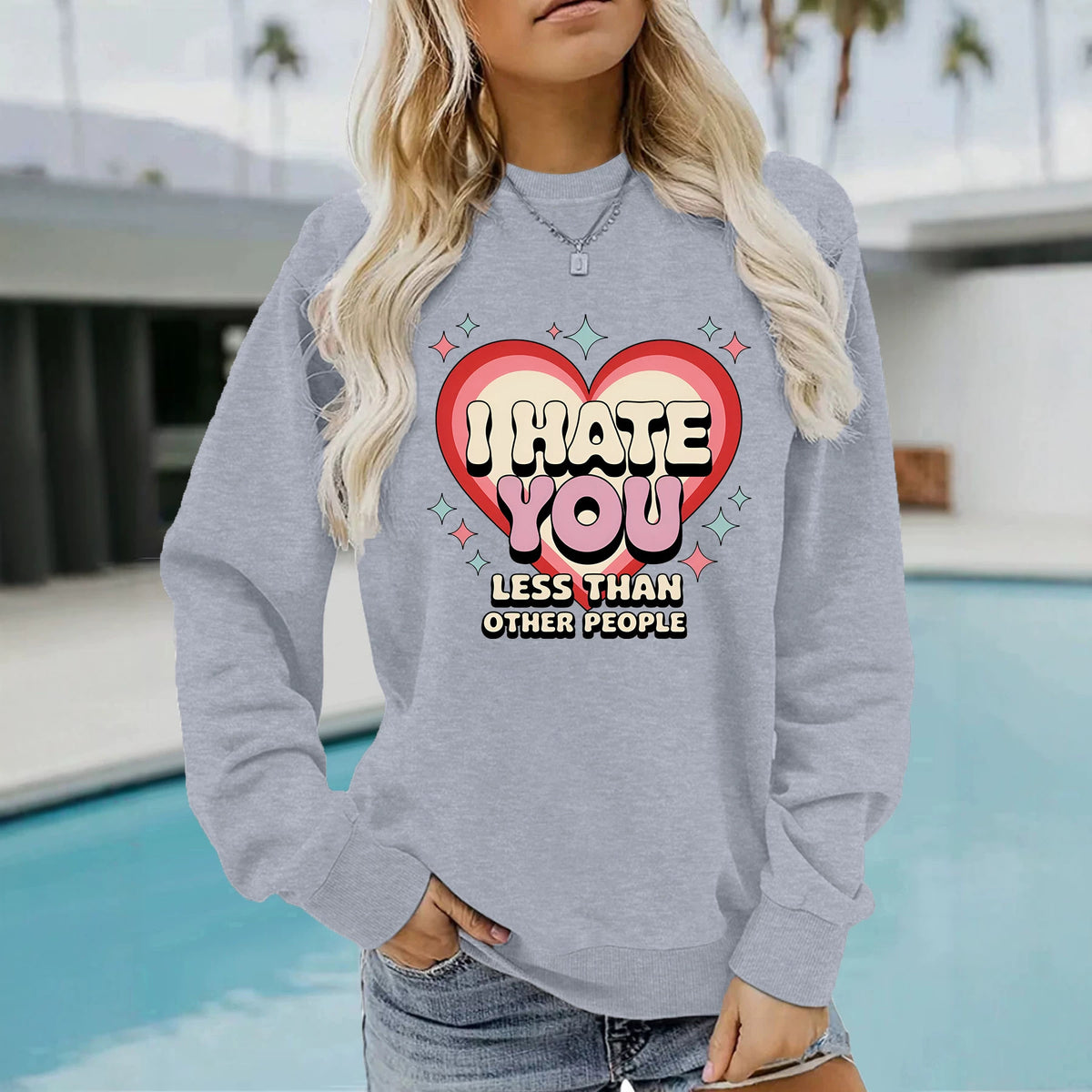 Sweat-shirt col rond style chic citadin, manches lanternes, imprimé thermocollé, pour femme, 3 coloris 4