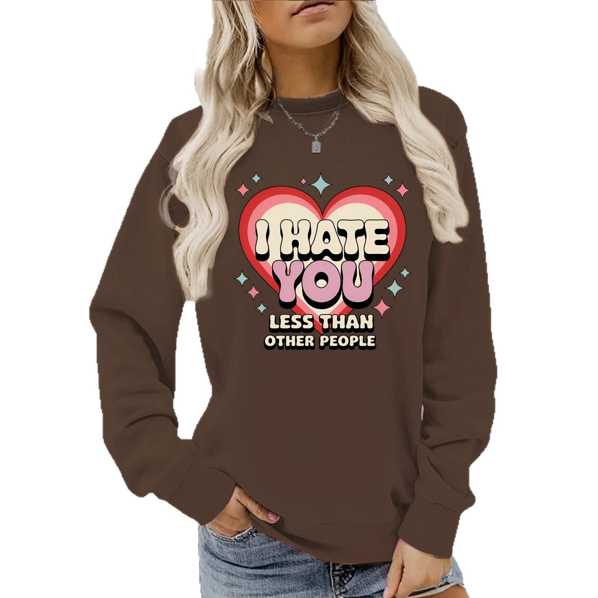 Sweat-shirt col rond style chic citadin, manches lanternes, imprimé thermocollé, pour femme, 3 coloris