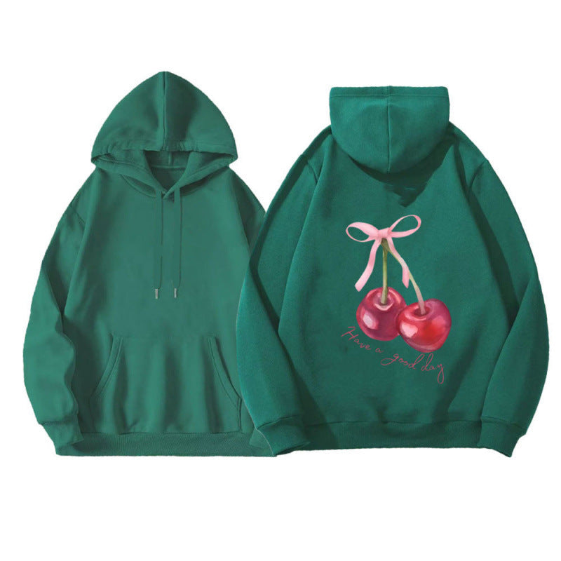 Sweat à capuche unisexe ample imprimé cerises 11
