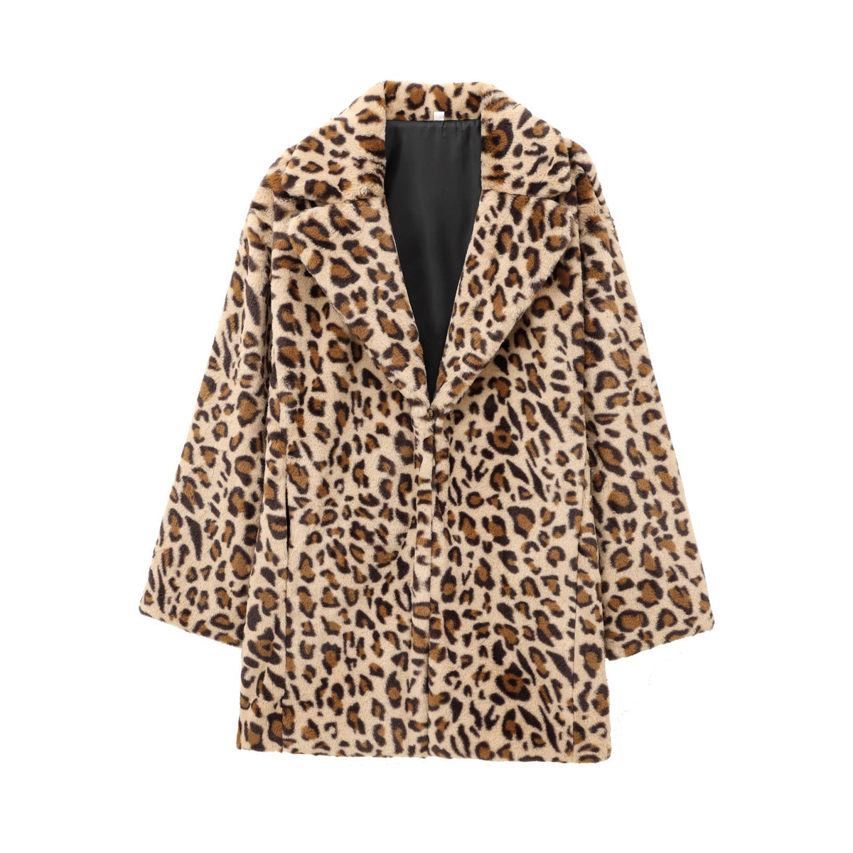 Manteau en fausse fourrure à imprimé animal, col rabattu, manches longues, coupe régulière, pour femme
