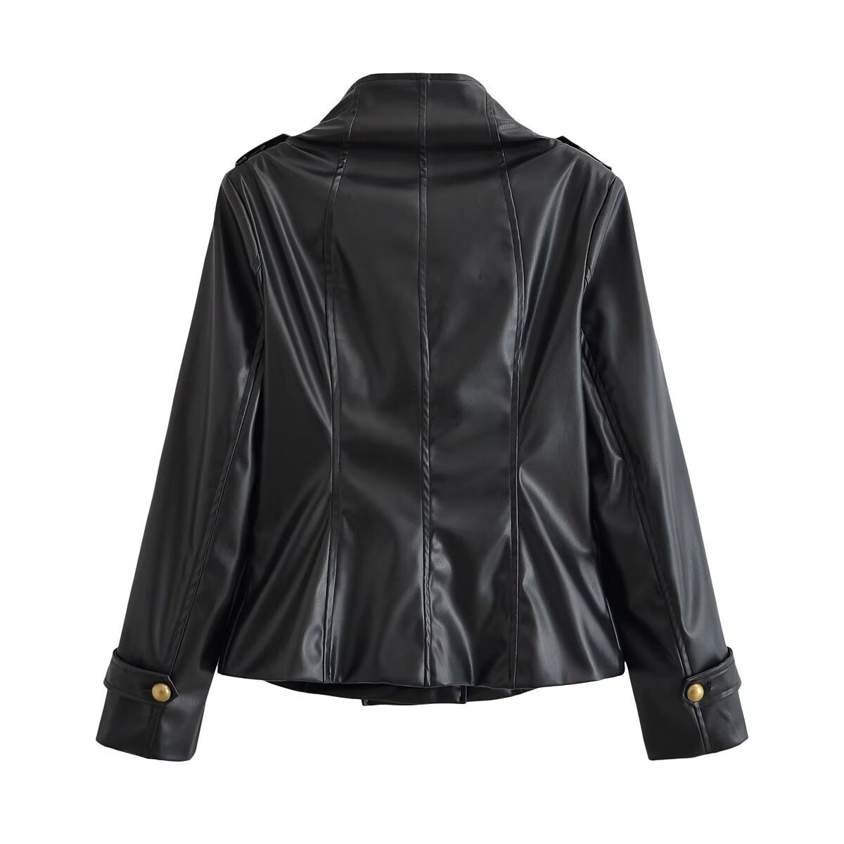 Veste cintrée en simili cuir noir à col montant, fermeture zippée 3