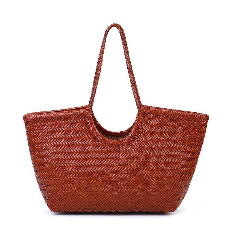 Grand sac cabas tissé en cuir véritable, fermoir magnétique, 6 coloris 2