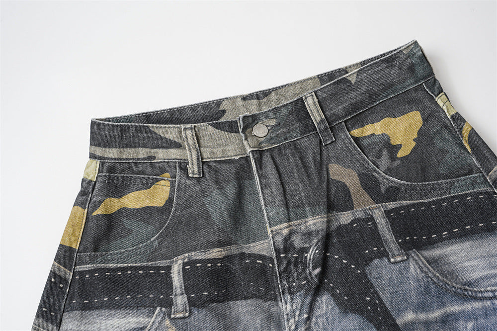 Jean large pour homme imprimé 3D effet usé, style Wasteland, denim déchiré streetwear 13