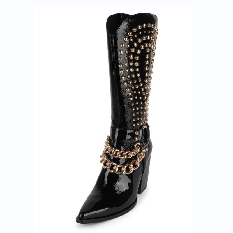 Bottes western punk talon épais rivets femme – photo 16 – Frippin'Dealz