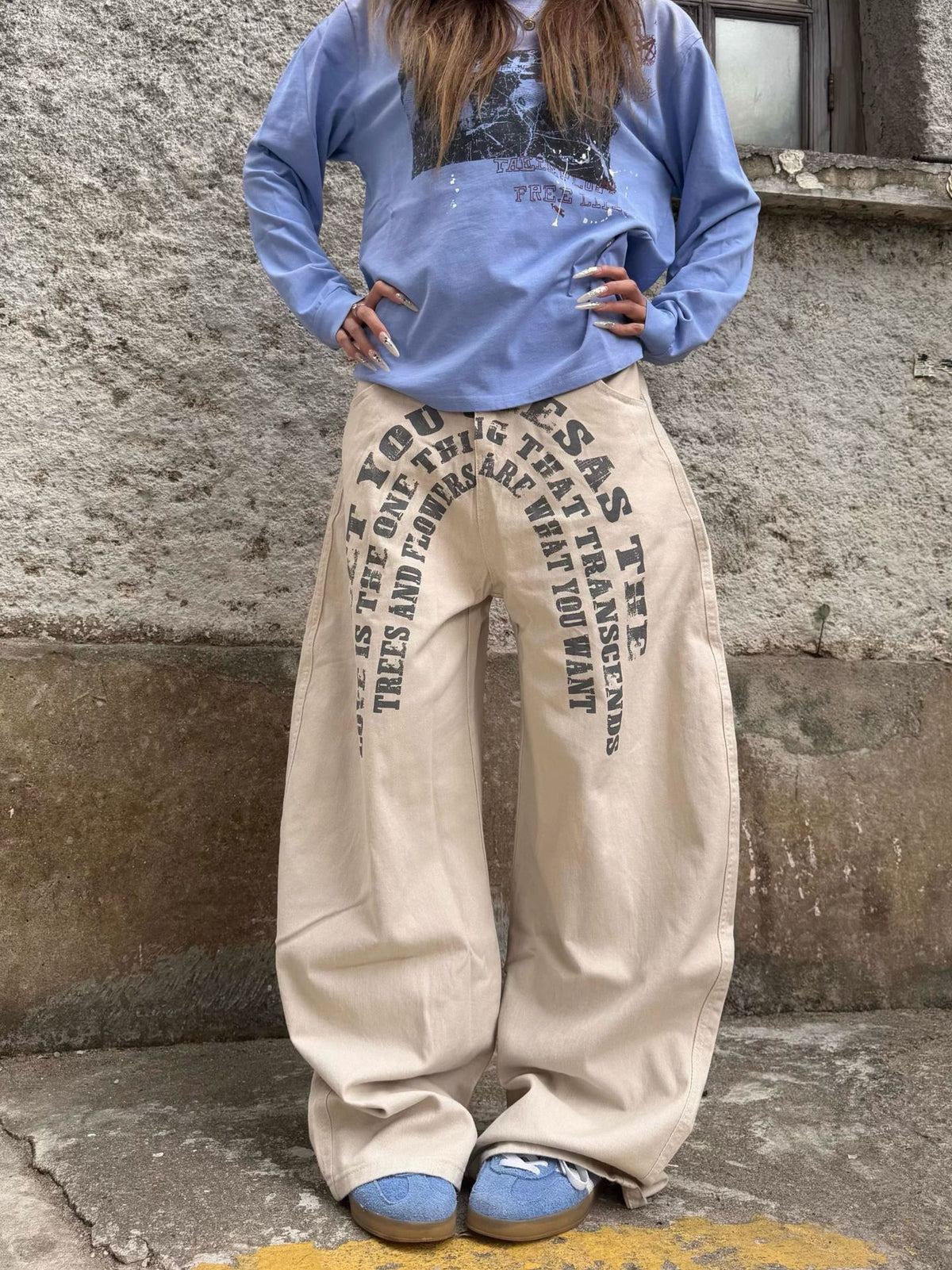 Pantalon large en denim imprimé lettres pour homme et femme, style street décontracté 7
