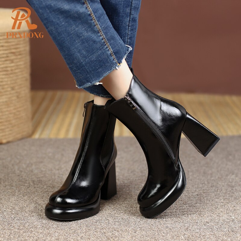 Bottines Martin en cuir à bout carré et talon épais, plateforme, 3 coloris 6