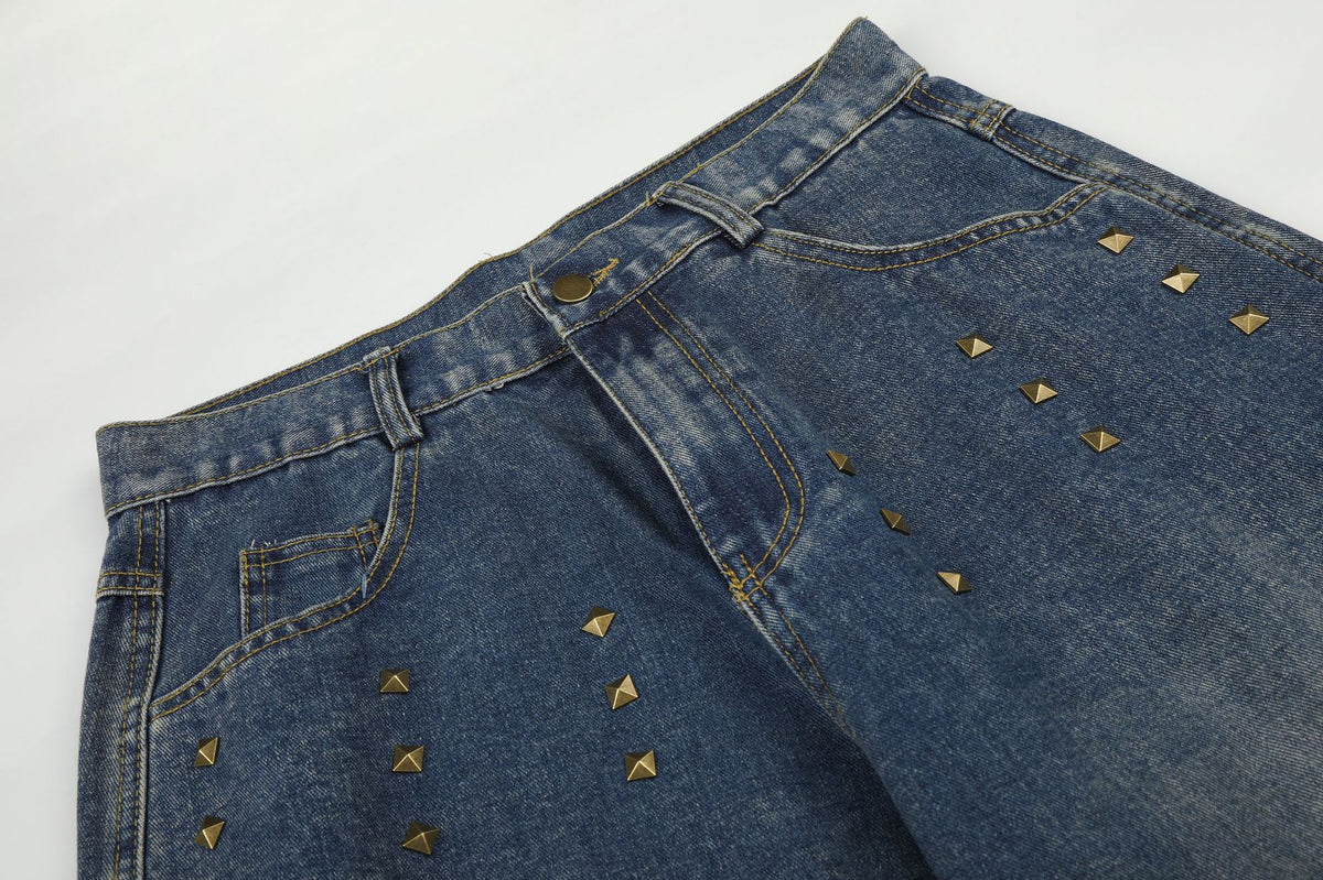 Jean large taille haute délavé effet usé pour femme, rivets et ourlets effilochés 12