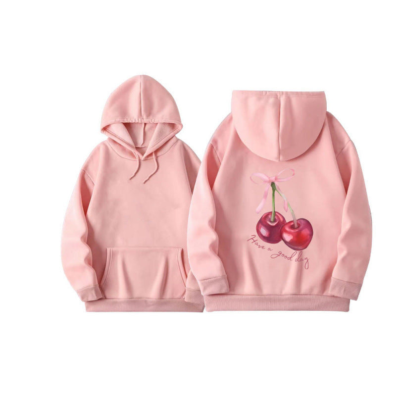 Sweat à capuche unisexe ample imprimé cerises 16
