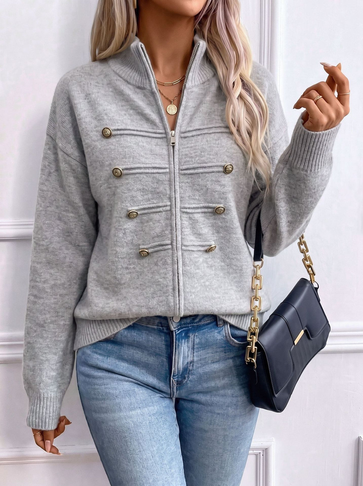 Cardigan en maille à col montant et double zip, 6 coloris 5