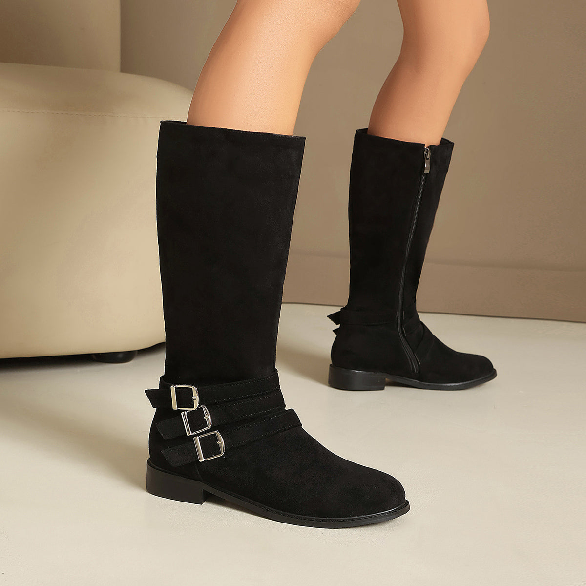 Bottes motardes aspect daim à boucle mixtes – photo 1 – Frippin'Dealz