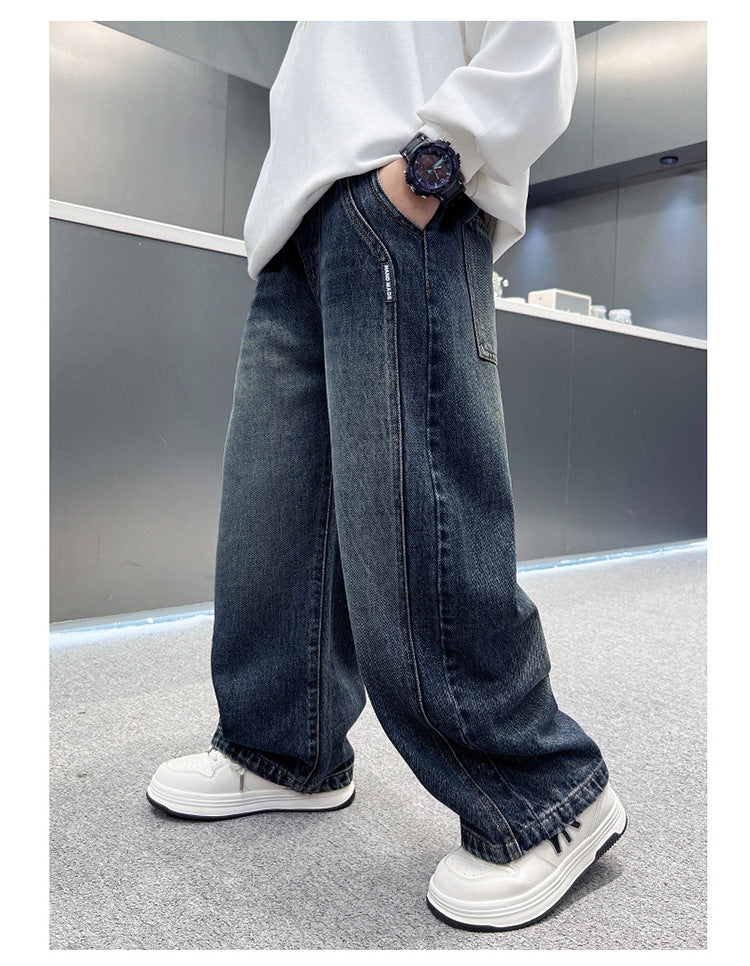Pantalon en denim décontracté pour garçon, coupe ample, automne 16