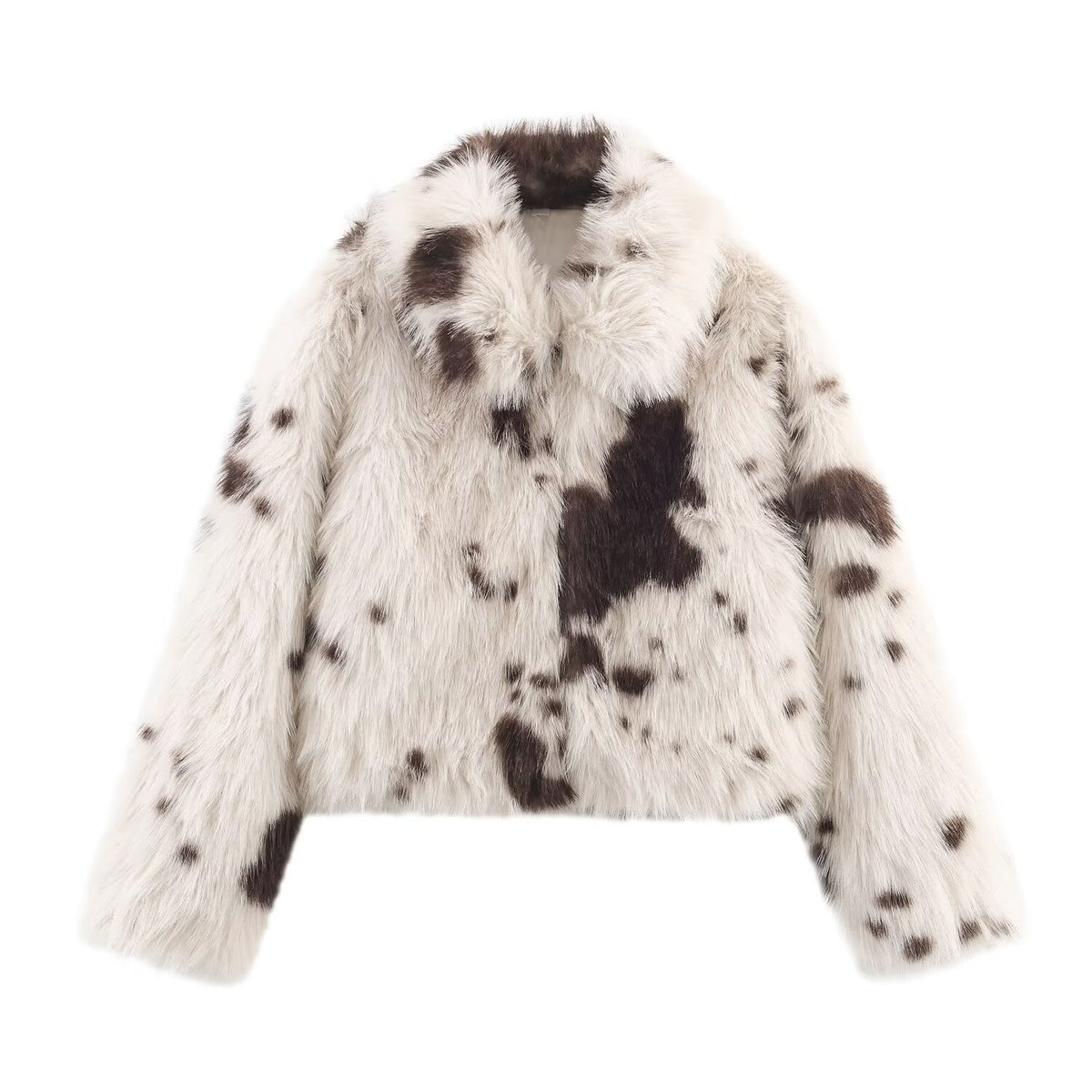 Veste à col rabattu en fausse fourrure, fermeture boutons, motif fleuri style rétro, pour femme