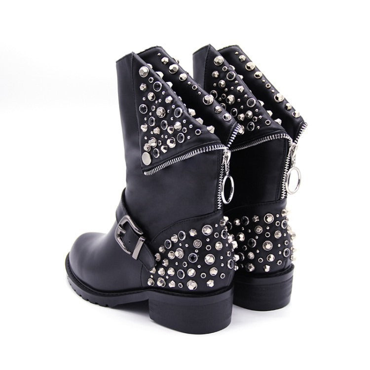 Bottes punk à rivets en simili cuir, noir 5