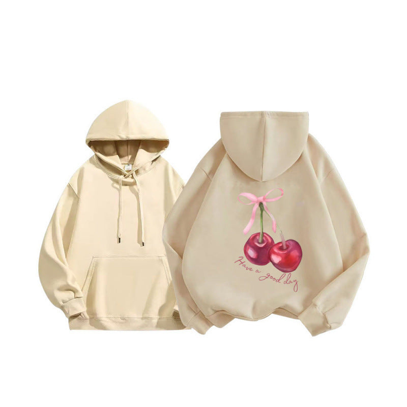 Sweat à capuche unisexe ample imprimé cerises 14