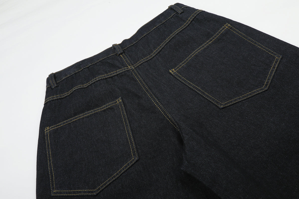Jean large en denim brodé à ourlet brut, style street 19