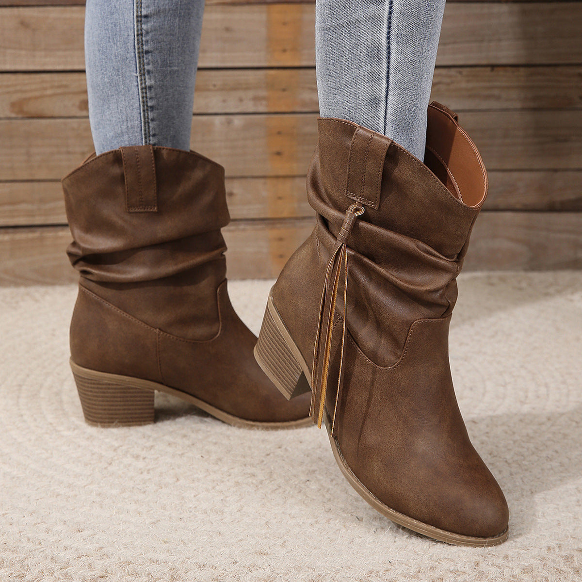 Bottes plissées à franges marron foncé – photo 3 – Frippin'Dealz