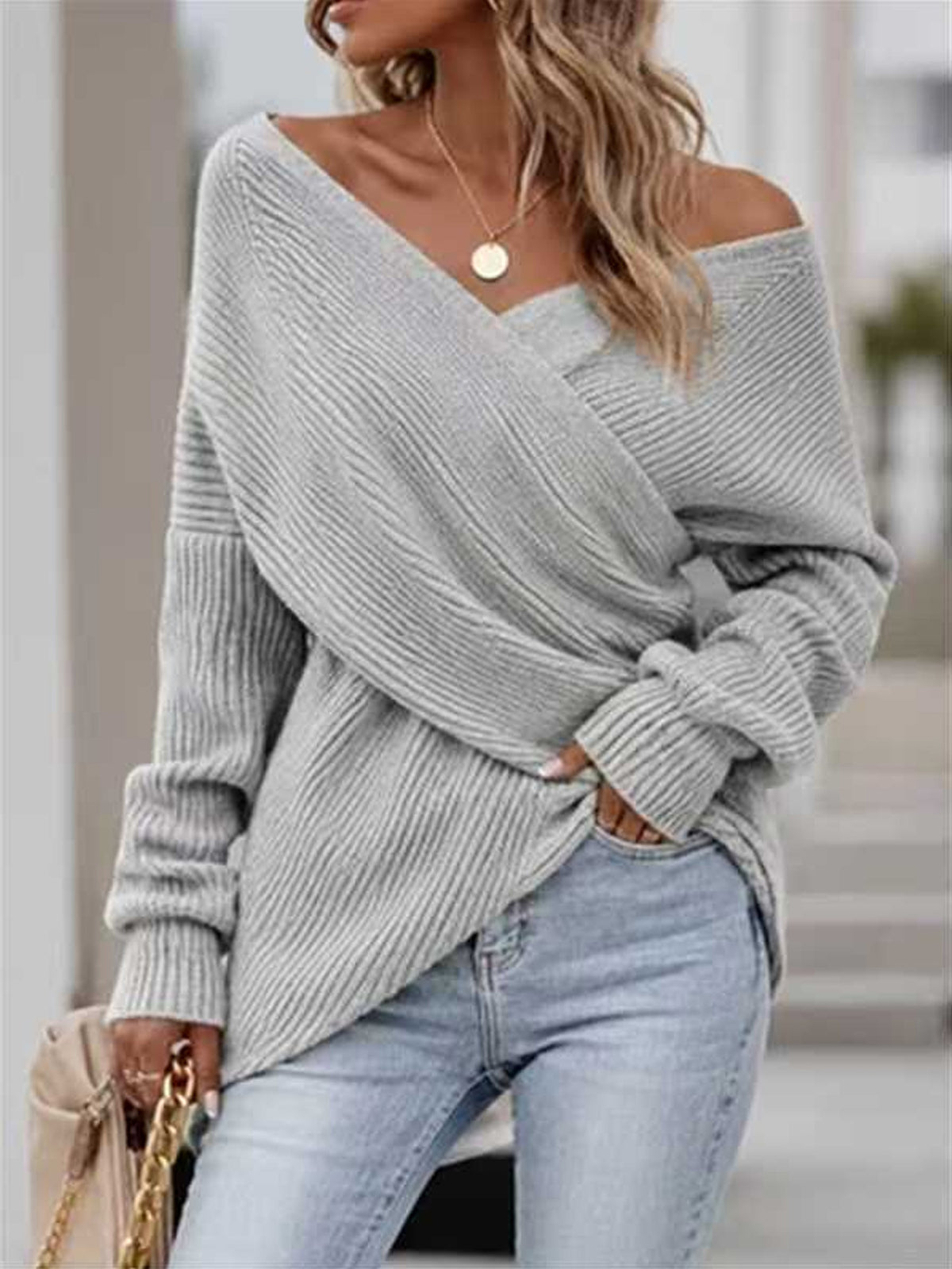Pull en maille col V mi-long, coupe décontractée, 6 coloris 6