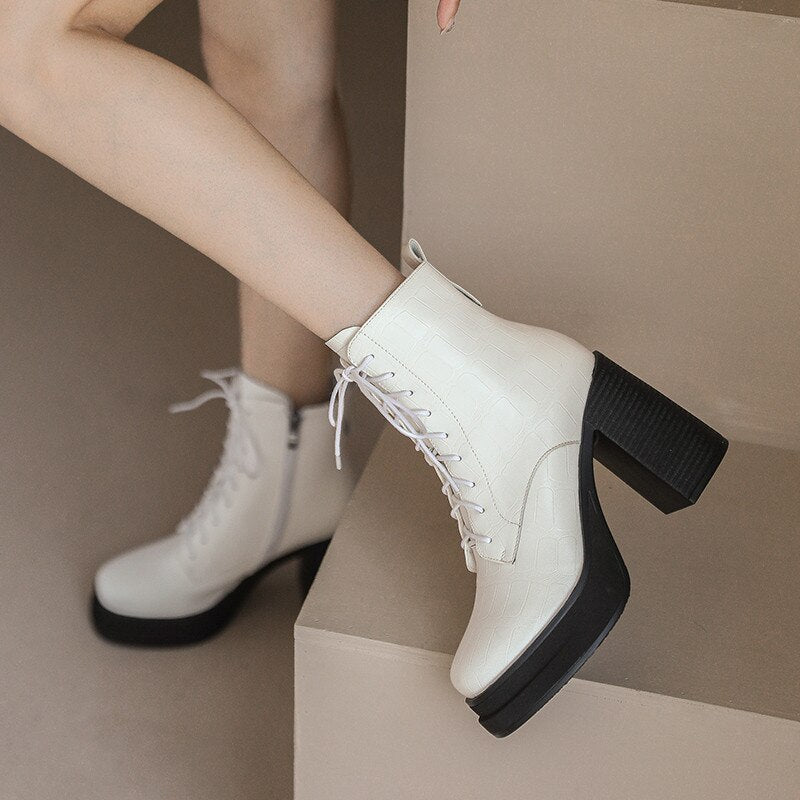 Bottines rétro cuir plateforme talon épais femme – photo 57 – Frippin'Dealz
