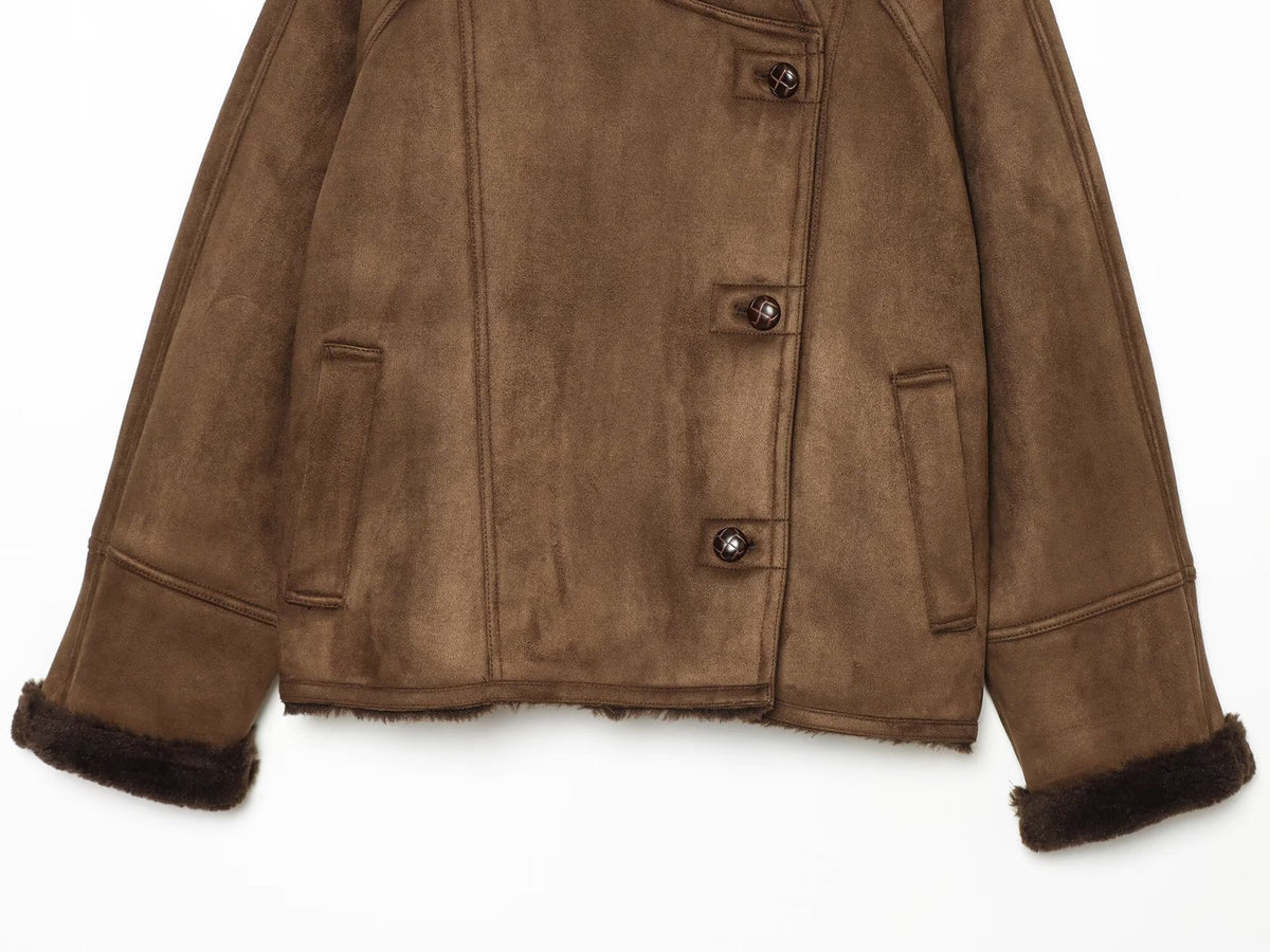Veste courte col montant effet fourrure patchwork femme marron – photo 11 – Frippin'Dealz