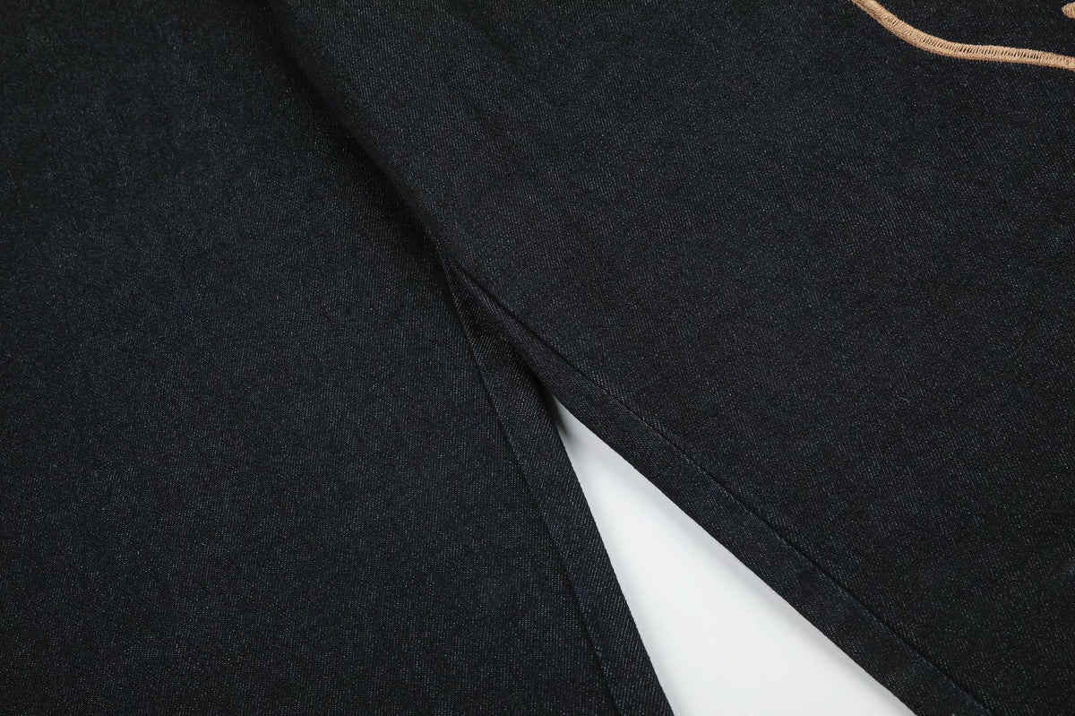 Jean large en denim brodé à ourlet brut, style street 15