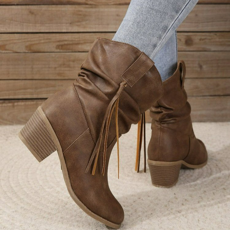 Bottes plissées à franges marron foncé – photo 4 – Frippin'Dealz