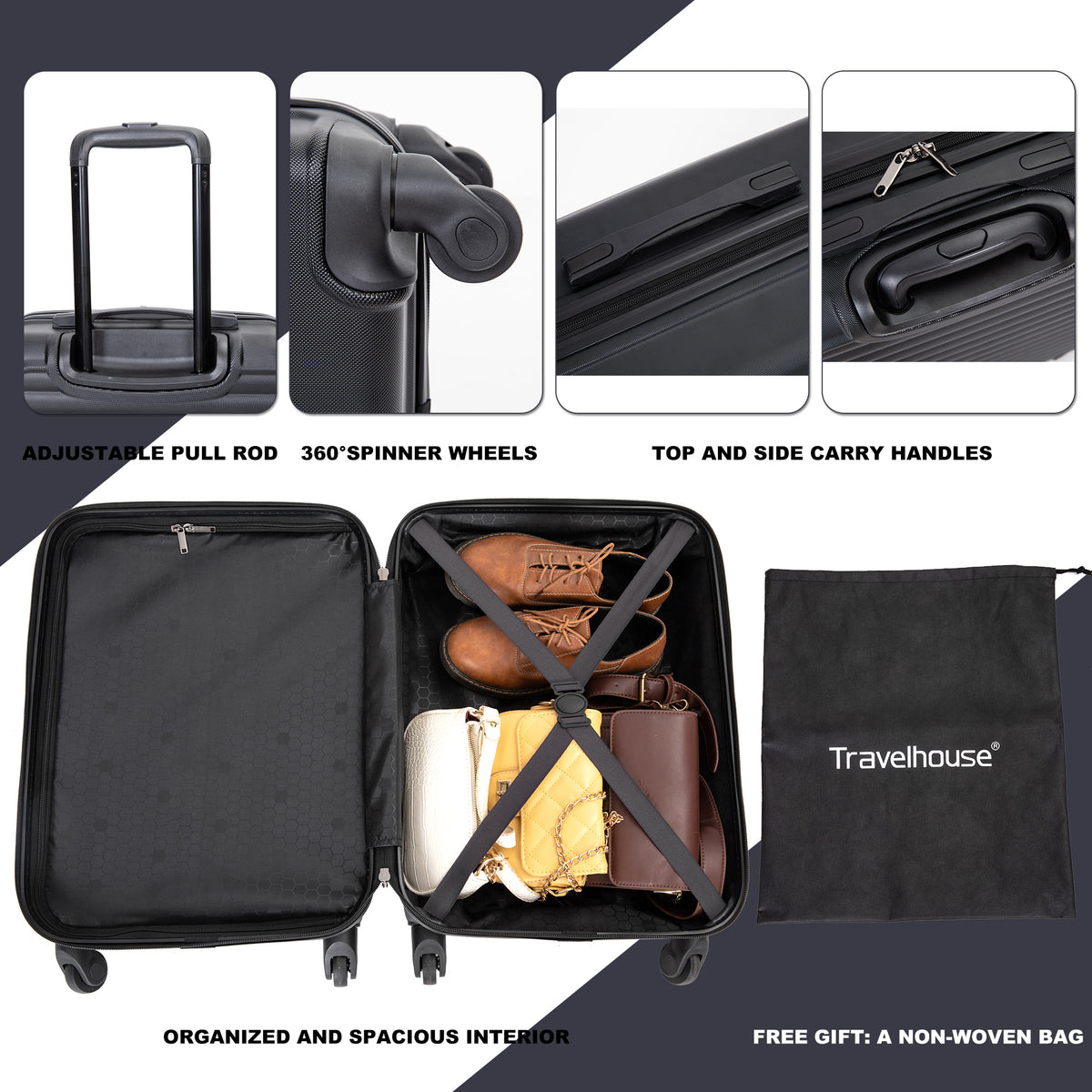 Valise cabine 55 cm rigide ABS 4 roues pivotantes noire 16
